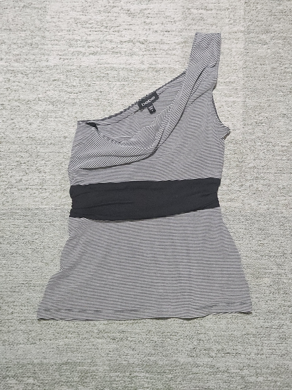 Y2k Bebe Black and White One-Shoulder Striped Top